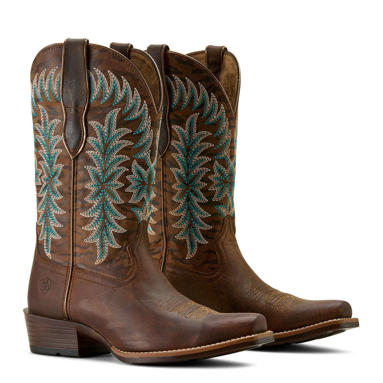 Ariat Women's Beaumont Western Boot in brown leather with gilded tiger print - Pair