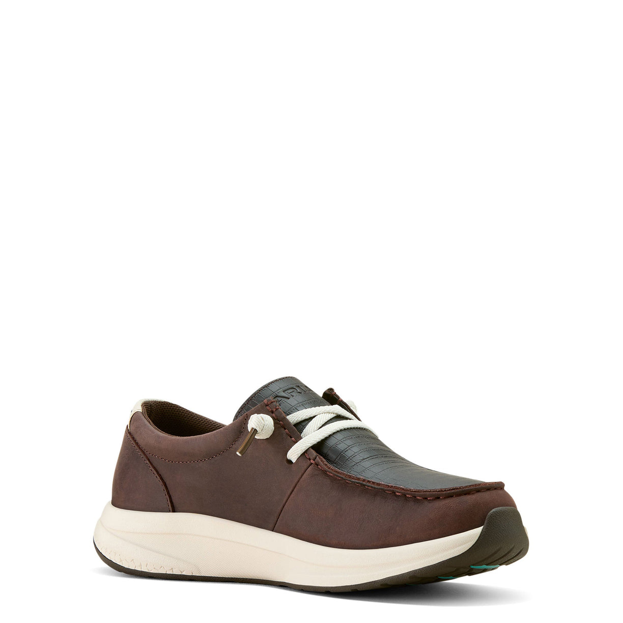 Ariat Women's Buckeye Waterproof Shoe in chocolate brown leather with caiman emboss print - Angle