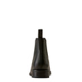 A single black leather Chelsea boot shown from the back against a solid white background.