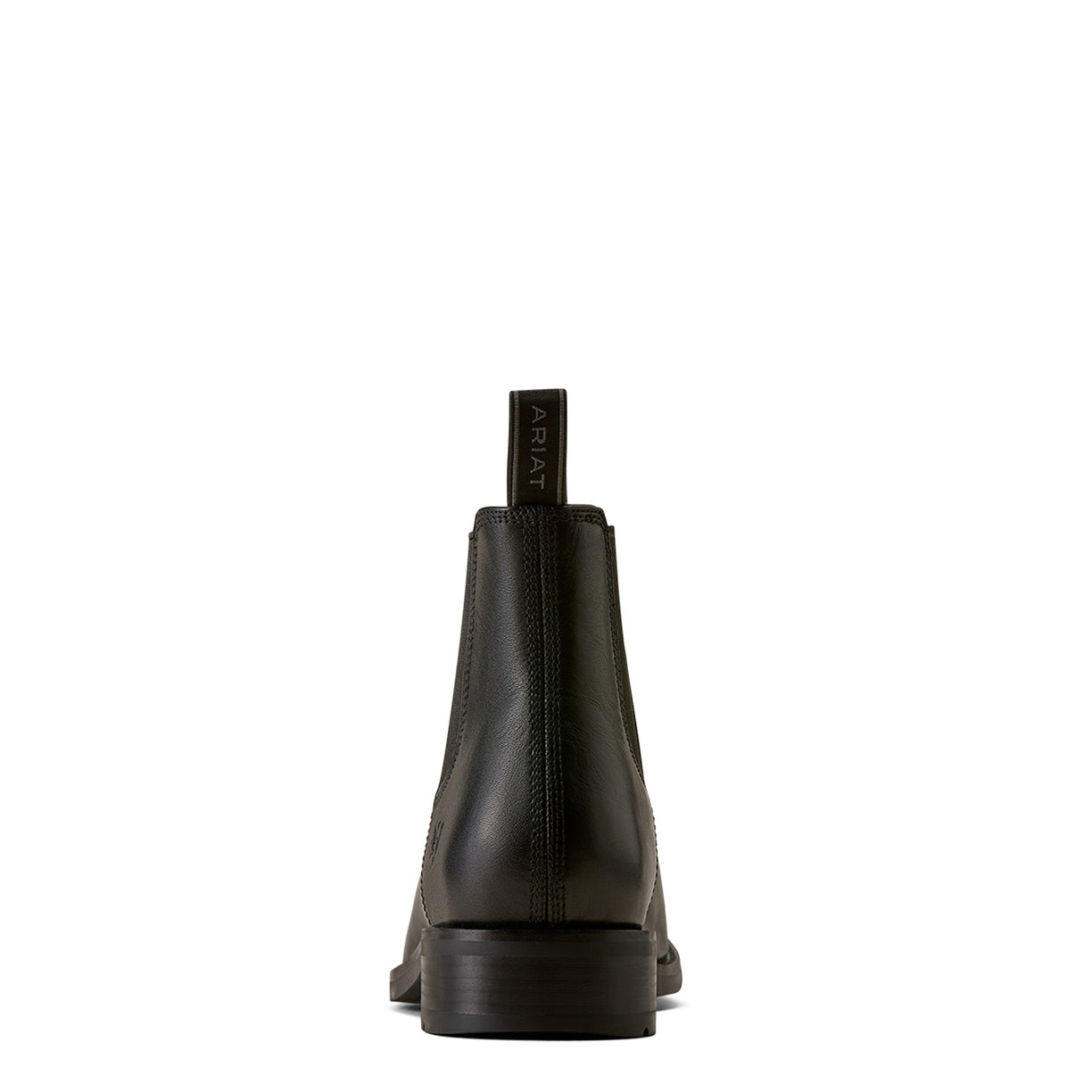 A single black leather Chelsea boot shown from the back against a solid white background.