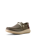 Charcoal grey casual shoe with white laces on a white background