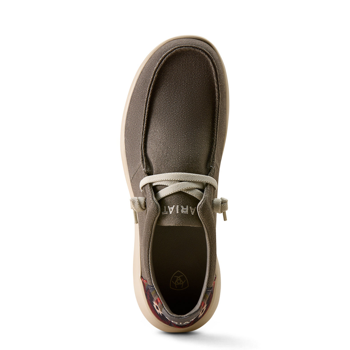 Grey boat shoe with white laces on a white background