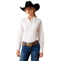 Woman wearing a white shirt and blue jeans on a white background