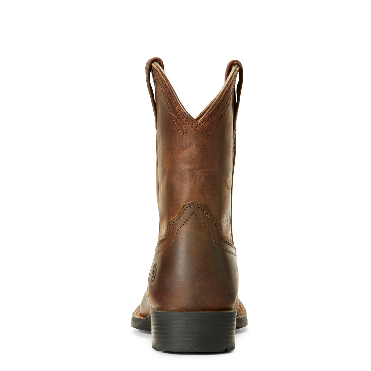 Brown leather cowboy boot on a white background