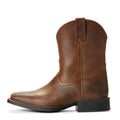 Brown leather cowboy boot on a white background