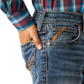 Ariat Kids' B5 Slim Bennet Straight Leg Jeans in blue denim - Detail