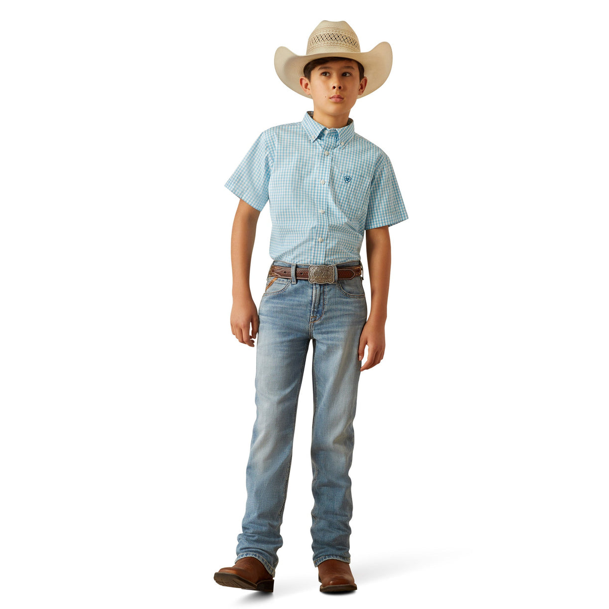 Ariat Kids B4 Relaxed Otis Boot Cut Jeans in blue denim - Full