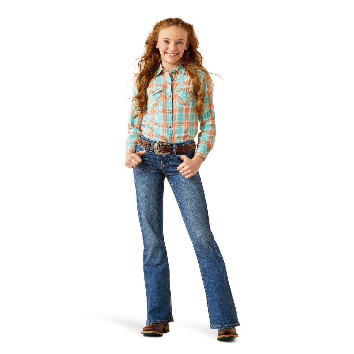 Ariat Girl's Lilla Boot Cut Jeans in blue denim - Full