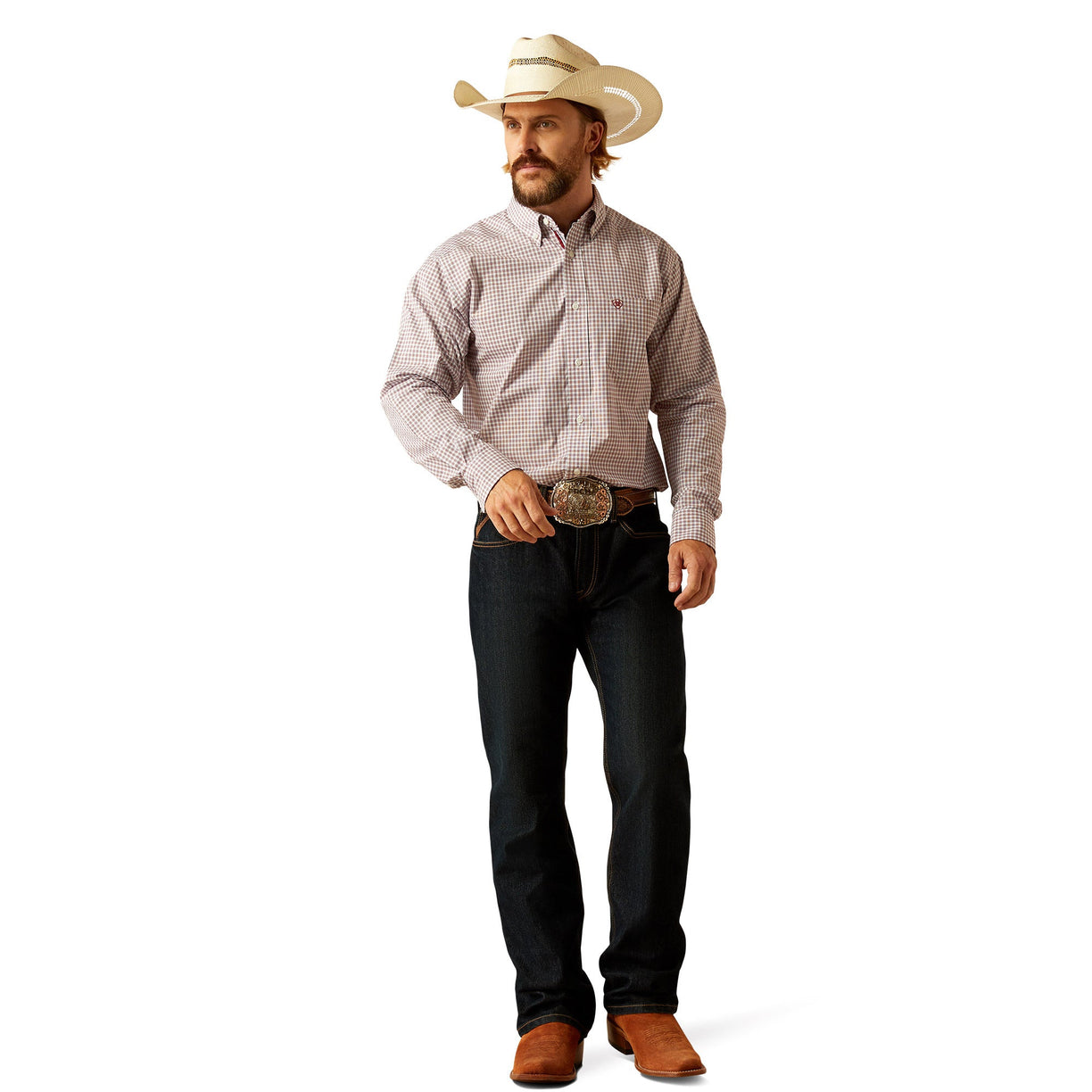 Ariat Men's Pro Series Glen Classic Fit Shirt in red and white pattern - Full