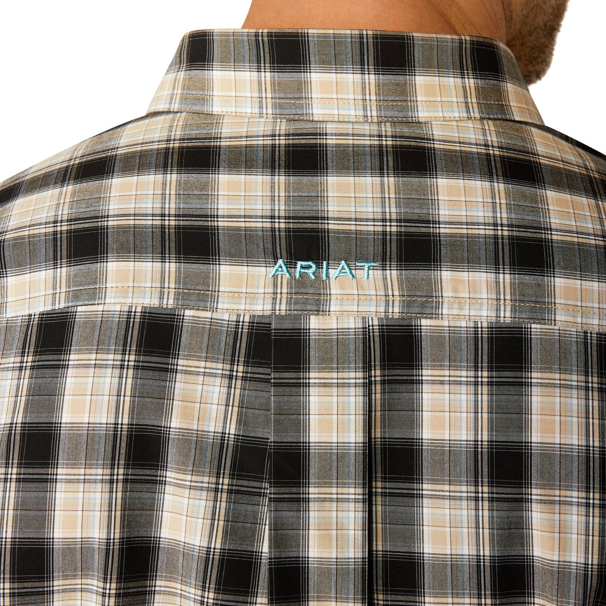 Ariat Men's Pro Series Garrett Classic Fit Shirt in beige and white pattern - Detail