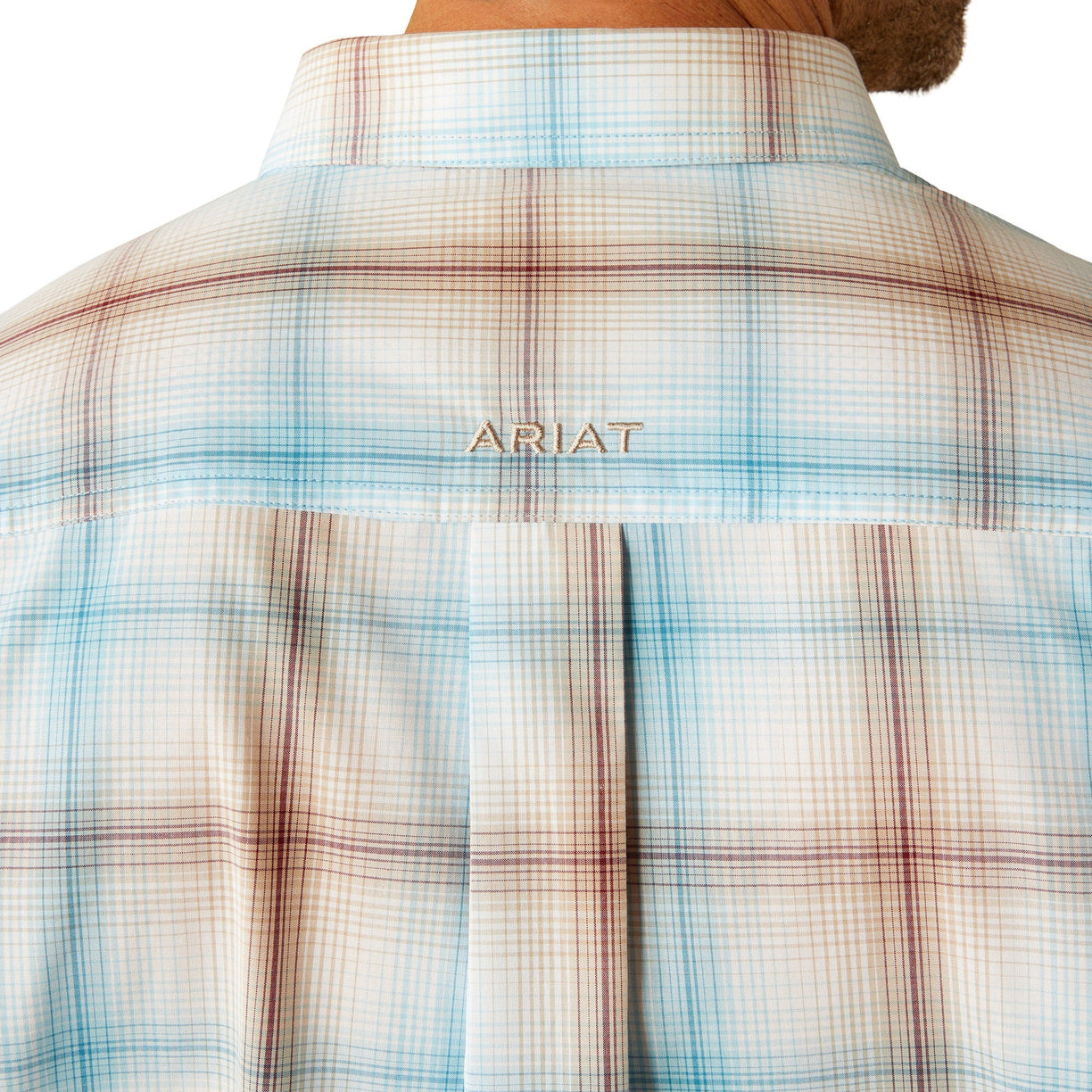 Ariat Men's Pro Series Grady Classic Fit Shirt in white, brown and blue pattern - Detail