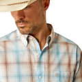 Ariat Men's Pro Series Grady Classic Fit Shirt in white, brown and blue pattern - Detail