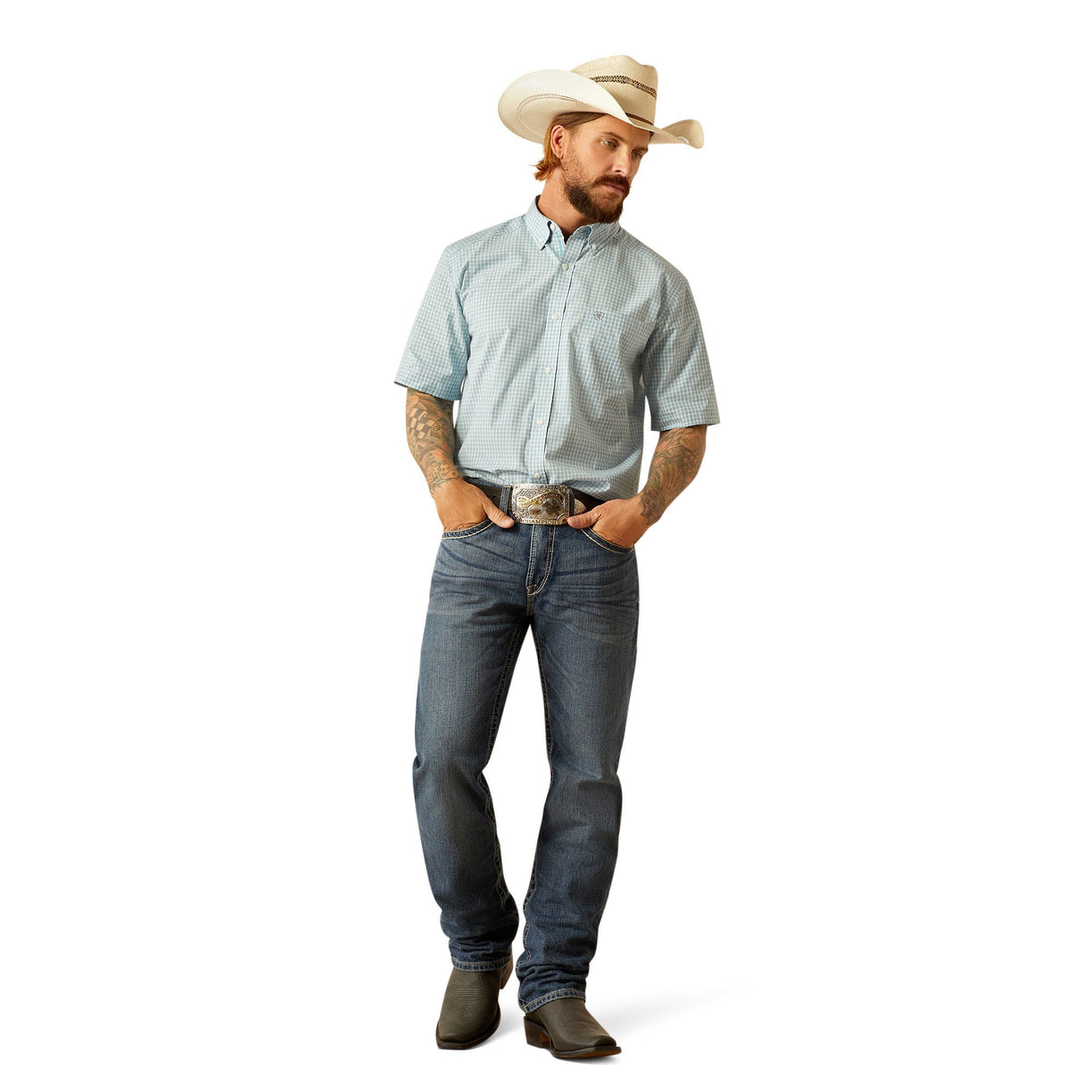 Ariat Men's Pro Series Glennie Classic Fit Shirt in white and blue pattern - Full