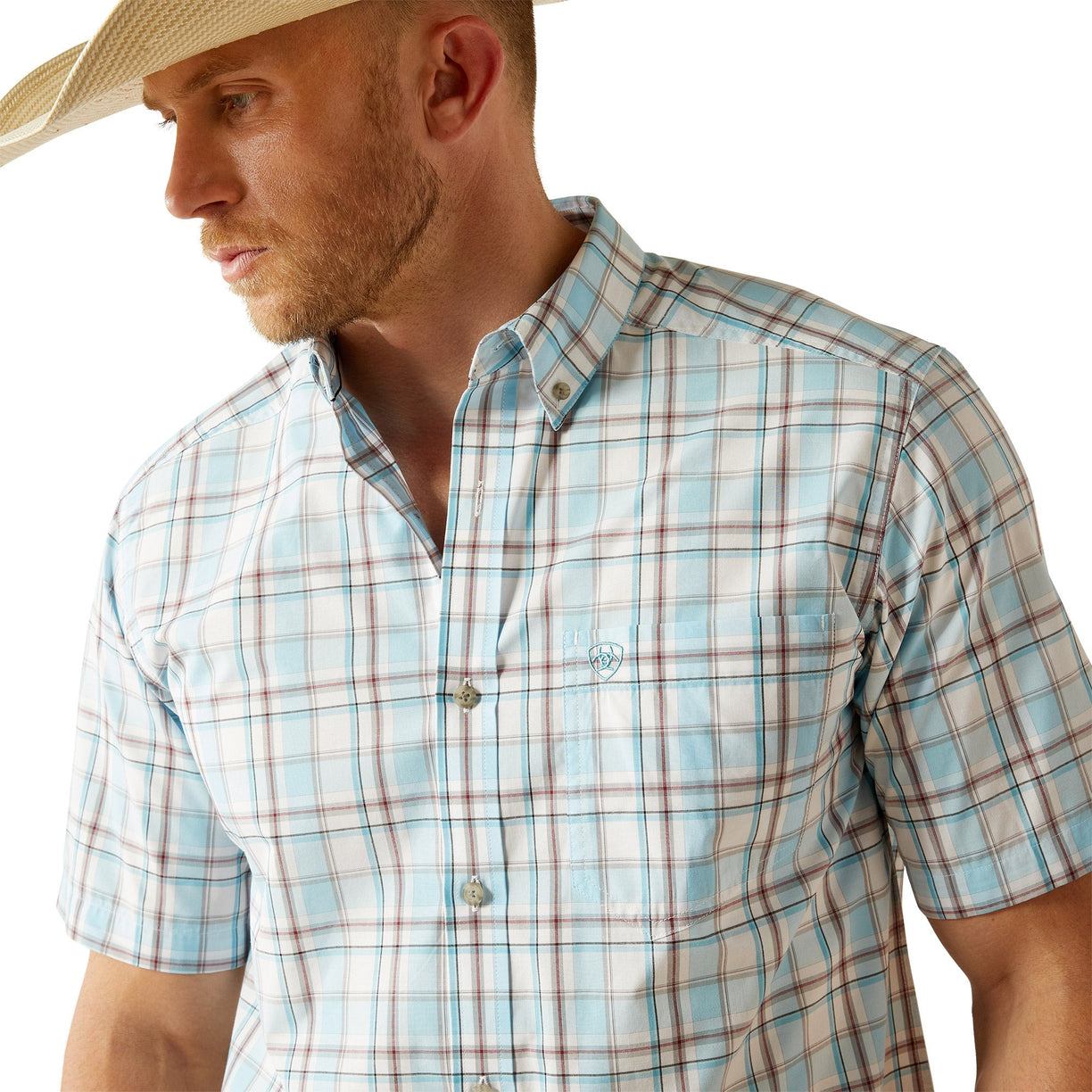 Ariat Men's Pro Series Geoffrey Classic Fit Shirt in white and blue pattern - Detail