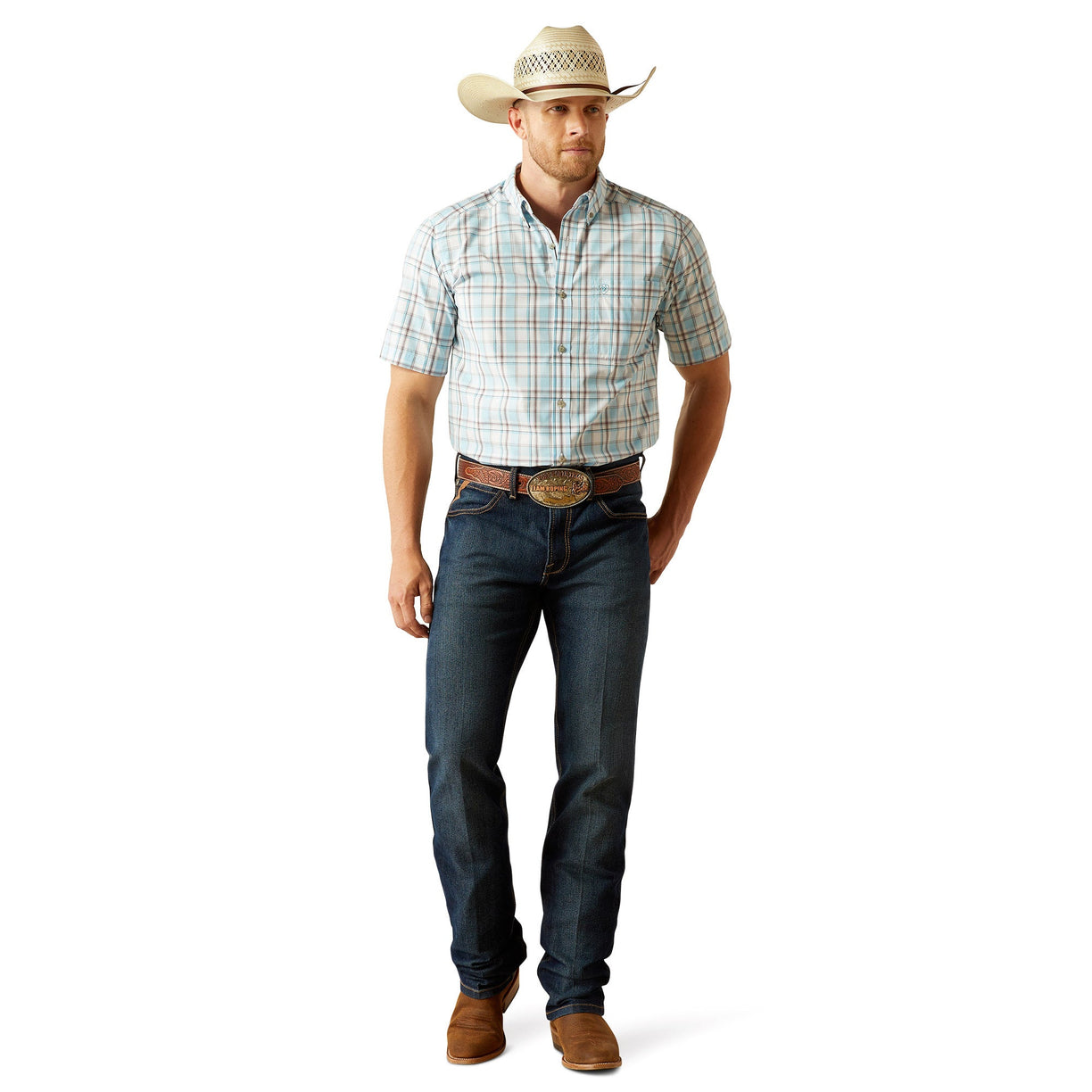 Ariat Men's Pro Series Geoffrey Classic Fit Shirt in white and blue pattern - Full