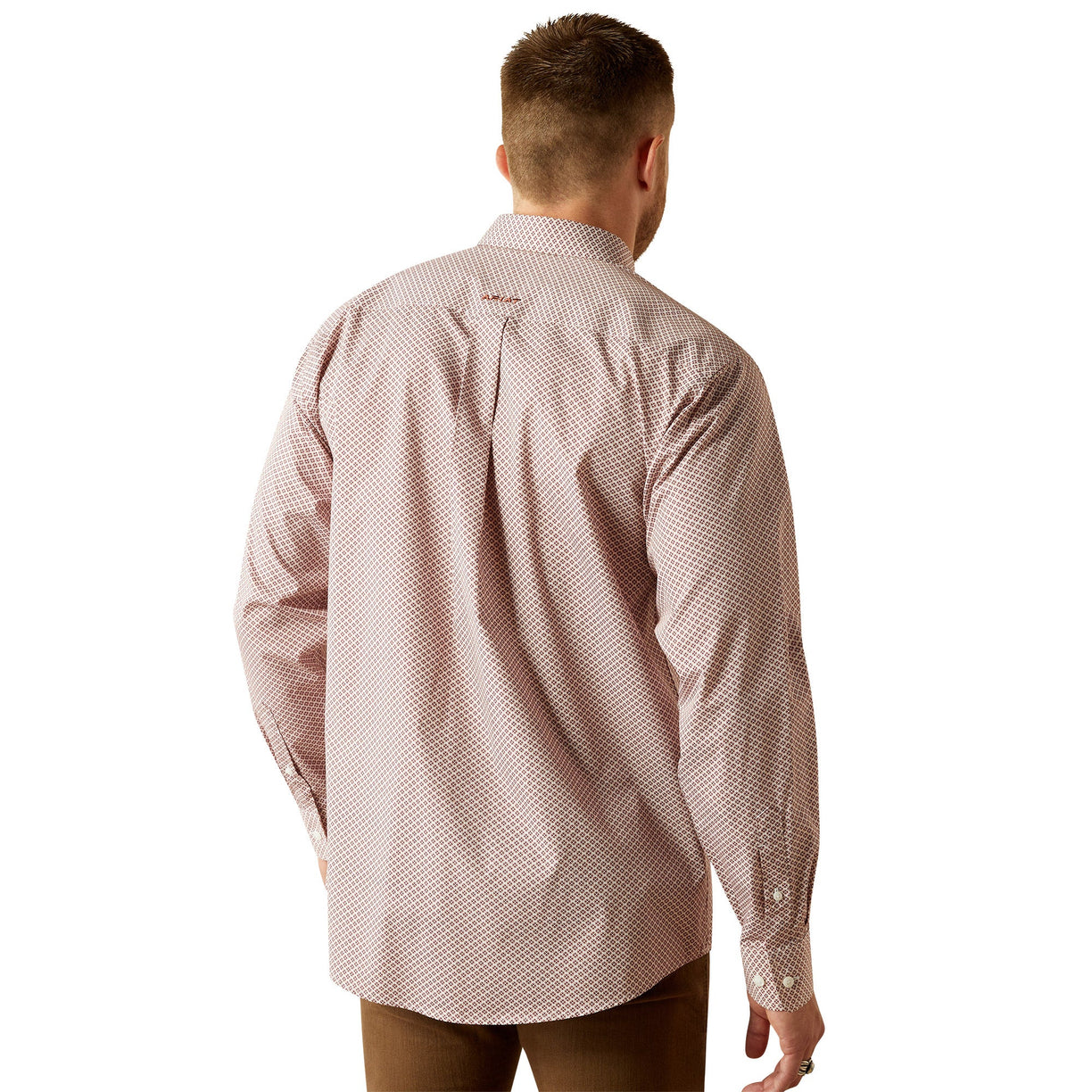 Ariat Men's Wrinkle Free Avery Classic Fit Shirt in white and red pattern - Back
