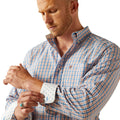 Ariat Men's Wrinkle Free Aaron Classic Fit Shirt in blue and red pattern - Detail