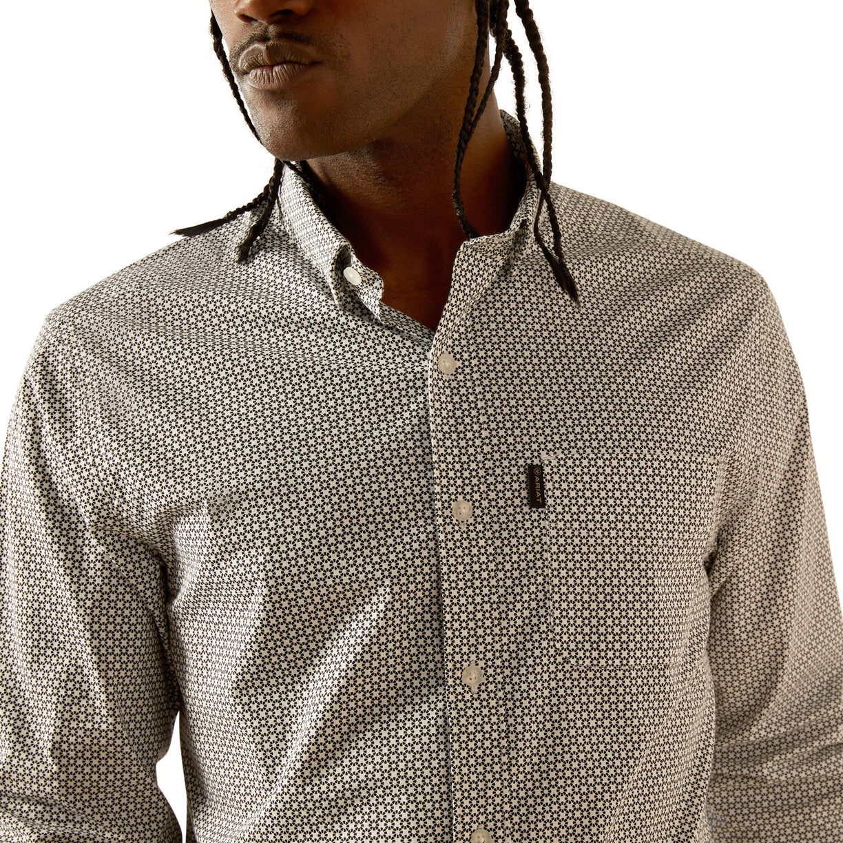Ariat Men's Meyer Modern Fit Long-Sleeved Shirt in grey pattern - Detail