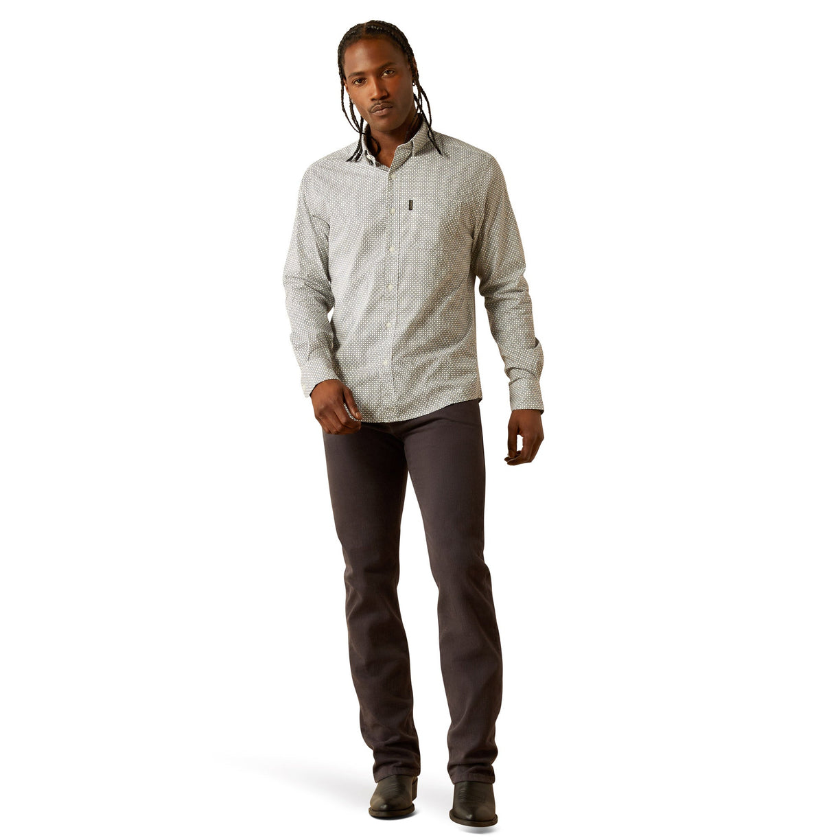 Ariat Men's Meyer Modern Fit Long-Sleeved Shirt in grey pattern - Full