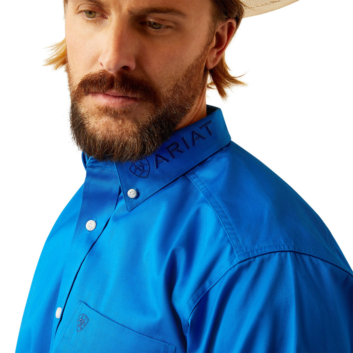 Ariat Men's Team Logo Twill Classic Fit Long-Sleeved Shirt in dark blue - Detail