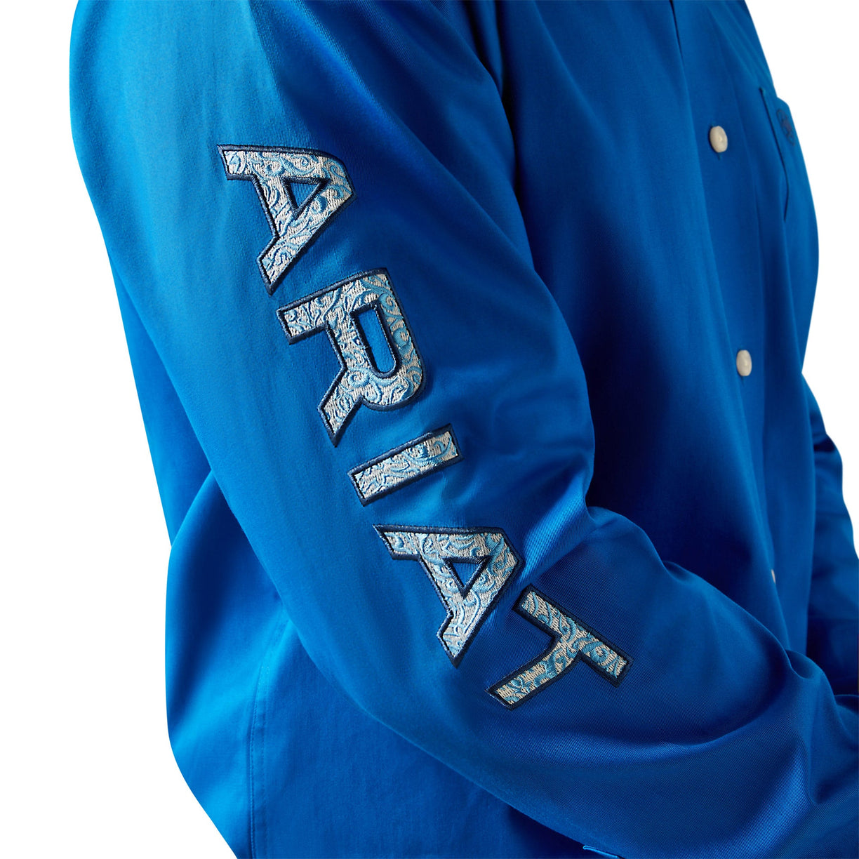 Ariat Men's Team Logo Twill Classic Fit Long-Sleeved Shirt in dark blue - Detail