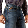 Ariat Men's M4 Relaxed Andrew Boot Cut Jeans in blue denim - Detail