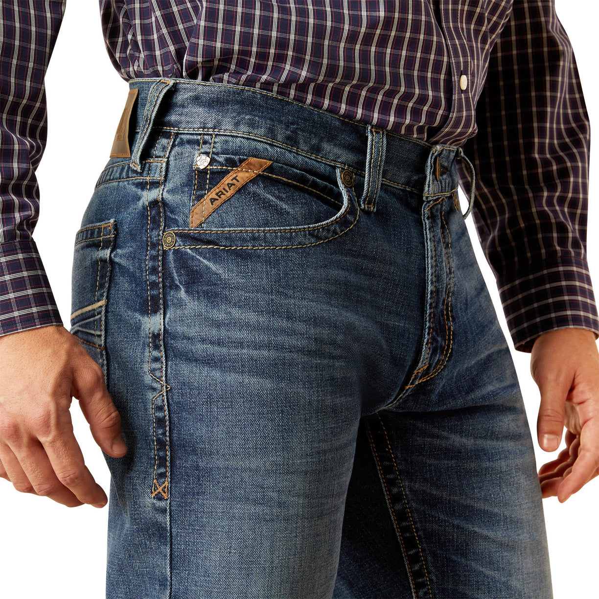 Ariat Men's M4 Relaxed Andrew Boot Cut Jeans in blue denim - Detail