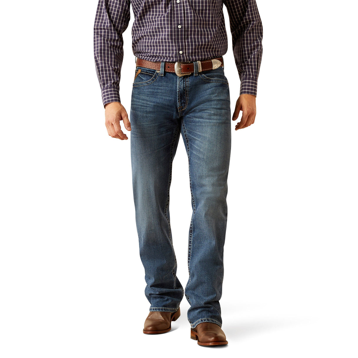 Ariat Men's M4 Relaxed Andrew Boot Cut Jeans in blue denim - Front