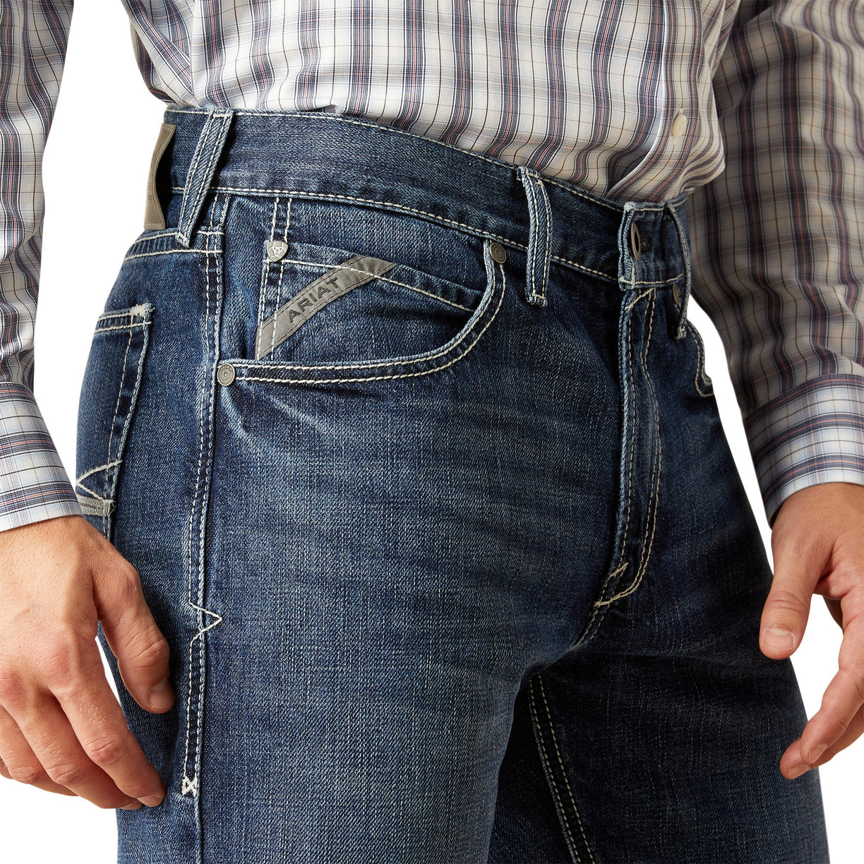 Ariat Men's M2 Traditional Relaxed Camilo Boot Cut Jeans in dark blue denim - Detail