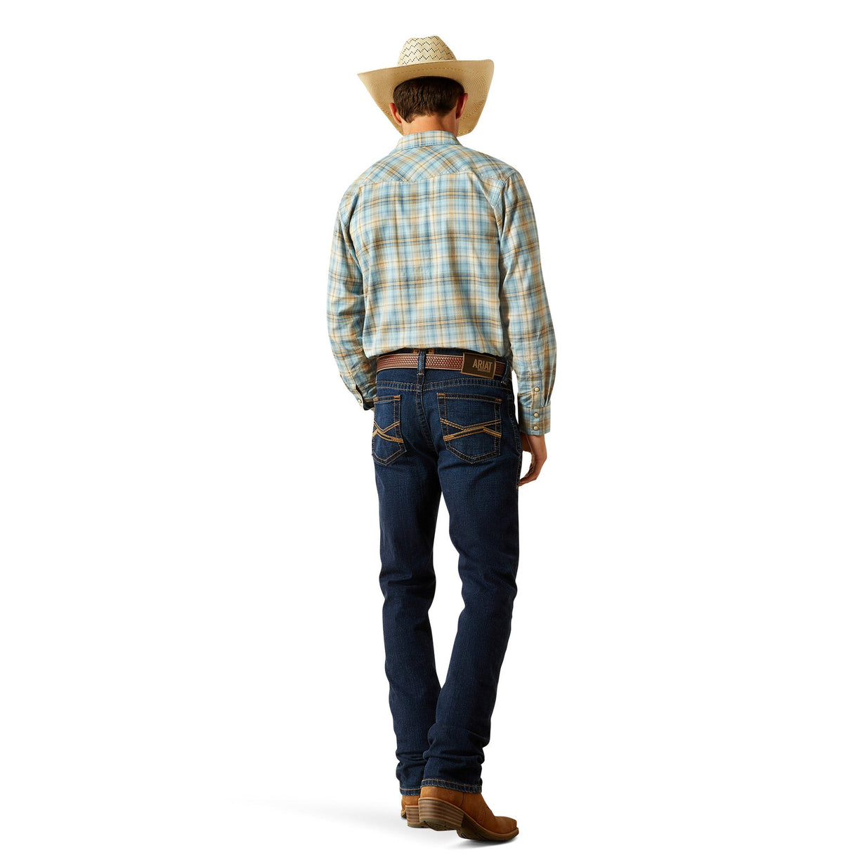 Ariat Men's M8 Modern Shawn Straight Legg Jeans in dark blue denim - Back