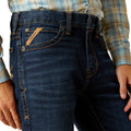 Ariat Men's M8 Modern Shawn Straight Legg Jeans in dark blue denim - Detail