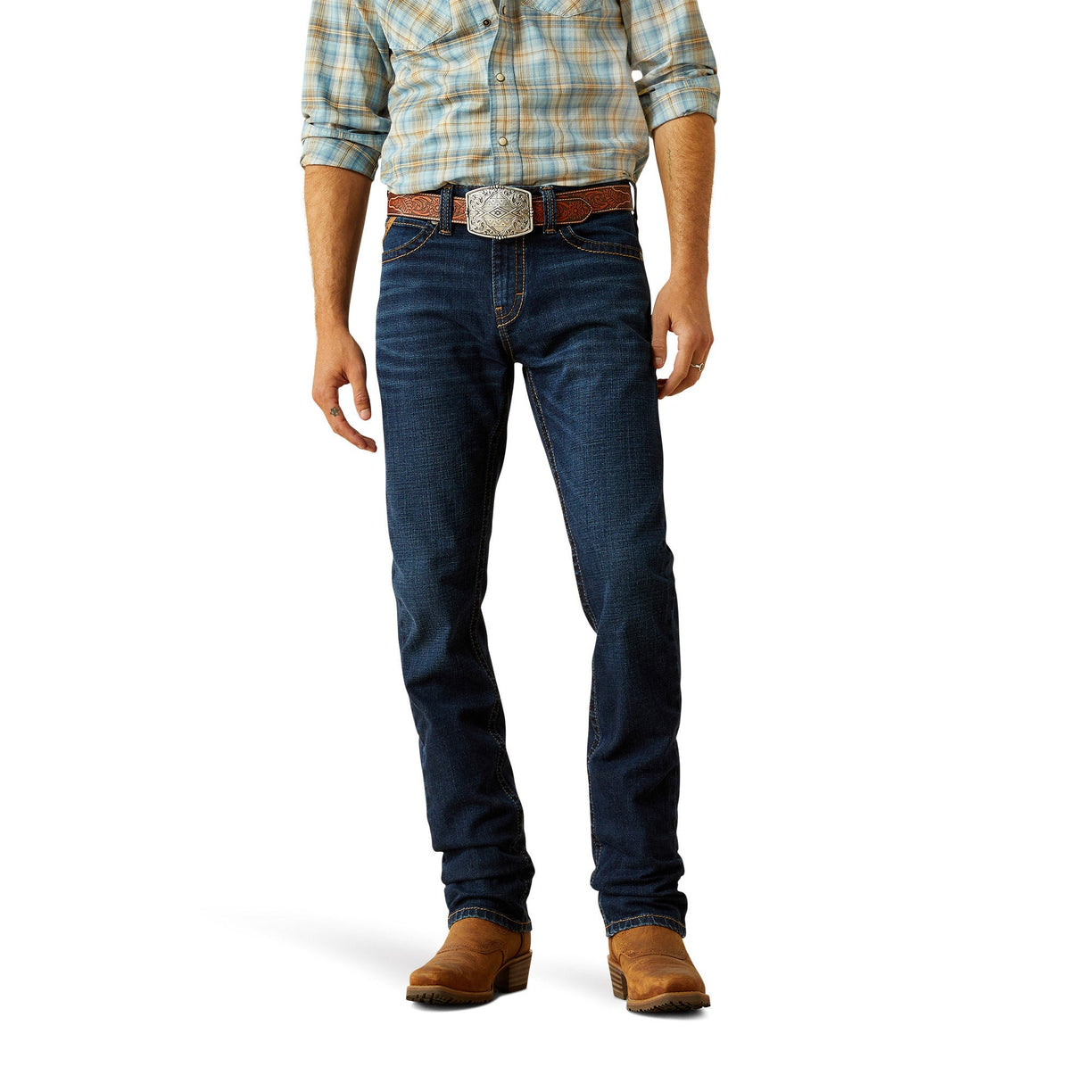 Ariat Men's M8 Modern Shawn Straight Legg Jeans in dark blue denim - Front