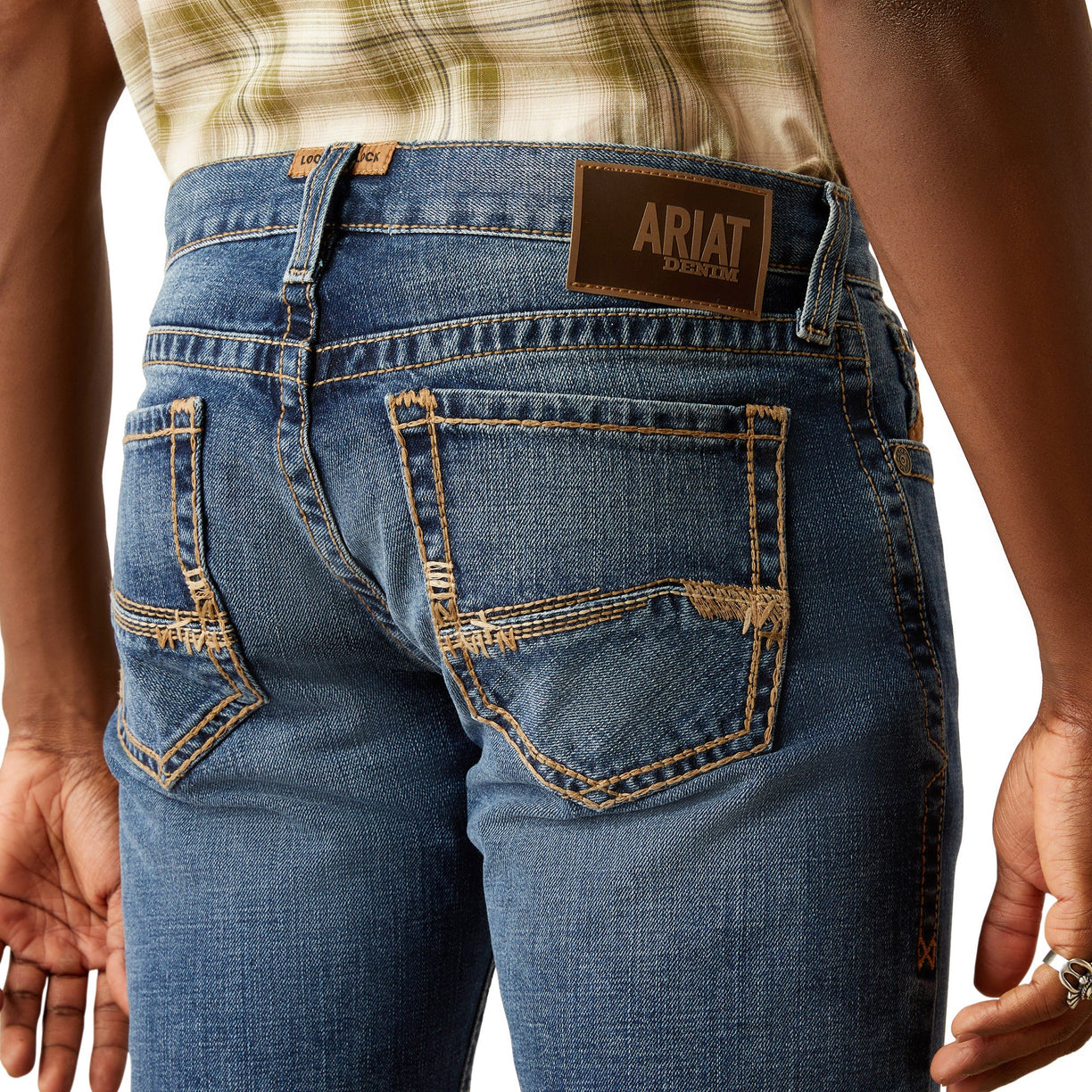 Ariat Men's M7 Slim Travis Straight Leg Jeans in blue denim - Detail