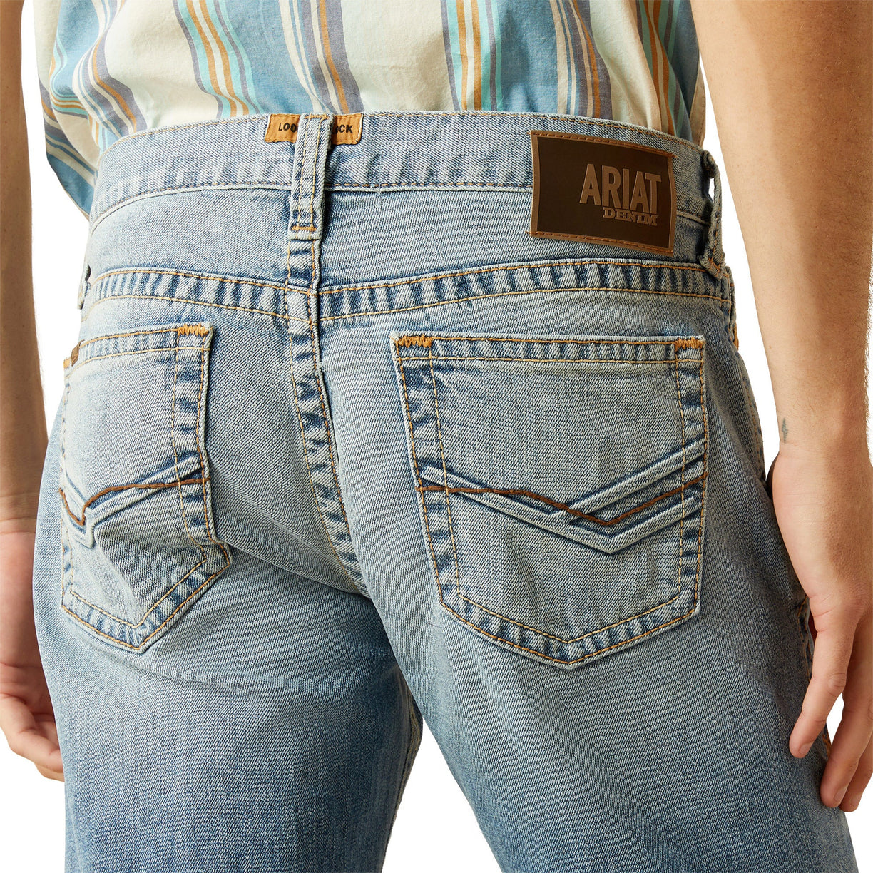 Ariat Men's M7 Slim Tustin Straight Leg Jeans in light blue denim - Detail