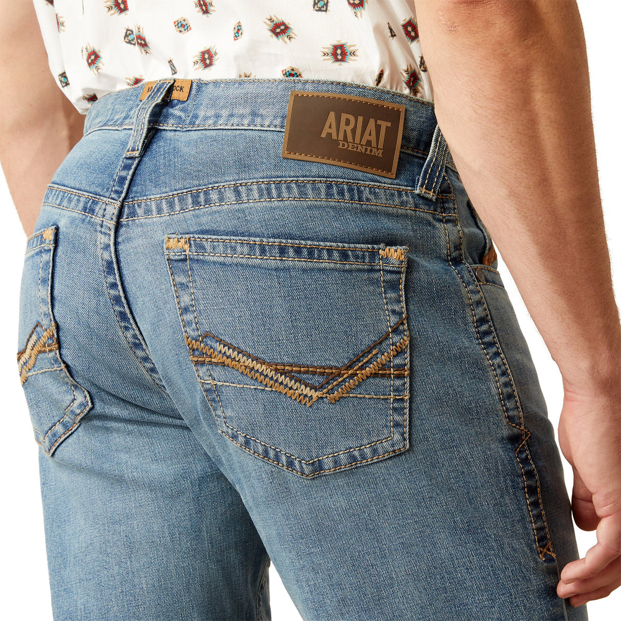 Ariat Men's M2 Traditional Relaxed Bennet Boot Cut Jeans in blue denim - Detail