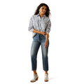 Ariat Women's Baggy Button Up Shirt in blue and white stripe pattern - Full
