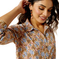 Ariat Women's Homestyle Button Up Shirt in brown and blue floral pattern - Detail
