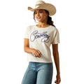 Ariat Women's Cowboy Tee in white with embroidered Cowboy writing - Front