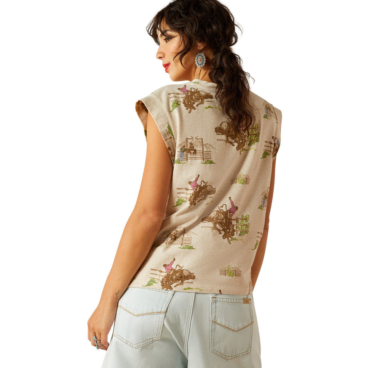 Ariat Women's Britney Tee in beige with bull rider print - Back