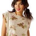 Ariat Women's Britney Tee in beige with bull rider print - Detail
