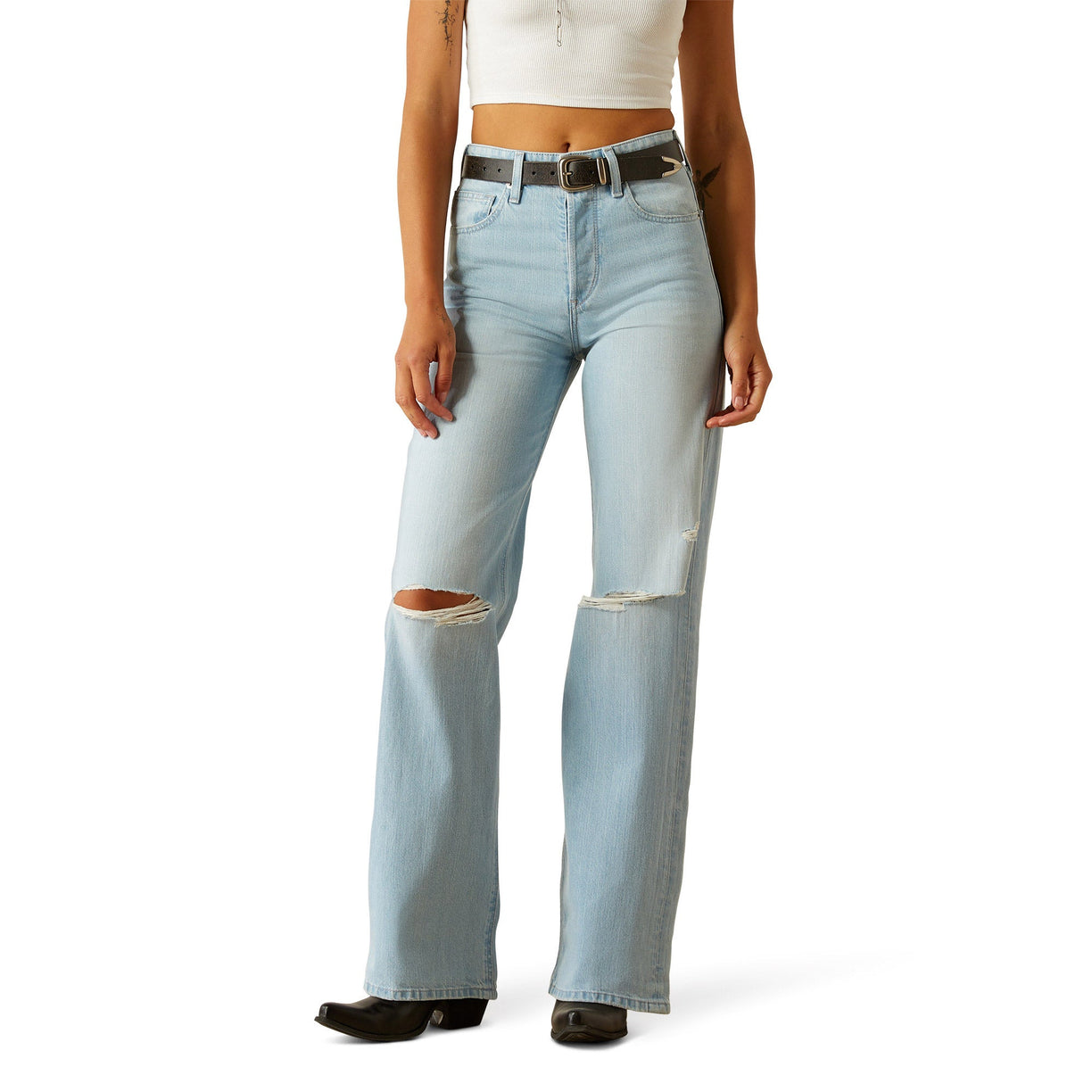 Ariat Women's Ultra High Rise Tomboy Wide in light blue denim - Front