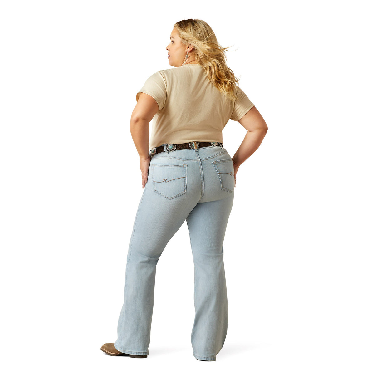 Ariat Women's Perfect Rise June Flare Jeans in light blue denim - Back