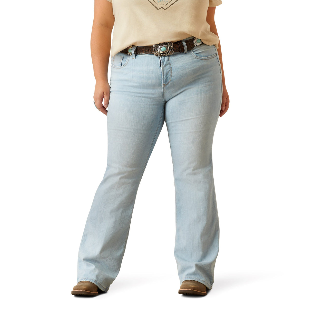 Ariat Women's Perfect Rise June Flare Jeans in light blue denim - Front