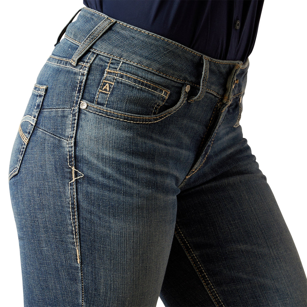 Ariat Women's Perfect Rise Byrdie Boot Cut Jeans in blue denim - Detail
