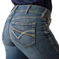 Ariat Women's Perfect Rise Byrdie Boot Cut Jeans in blue denim - Detail