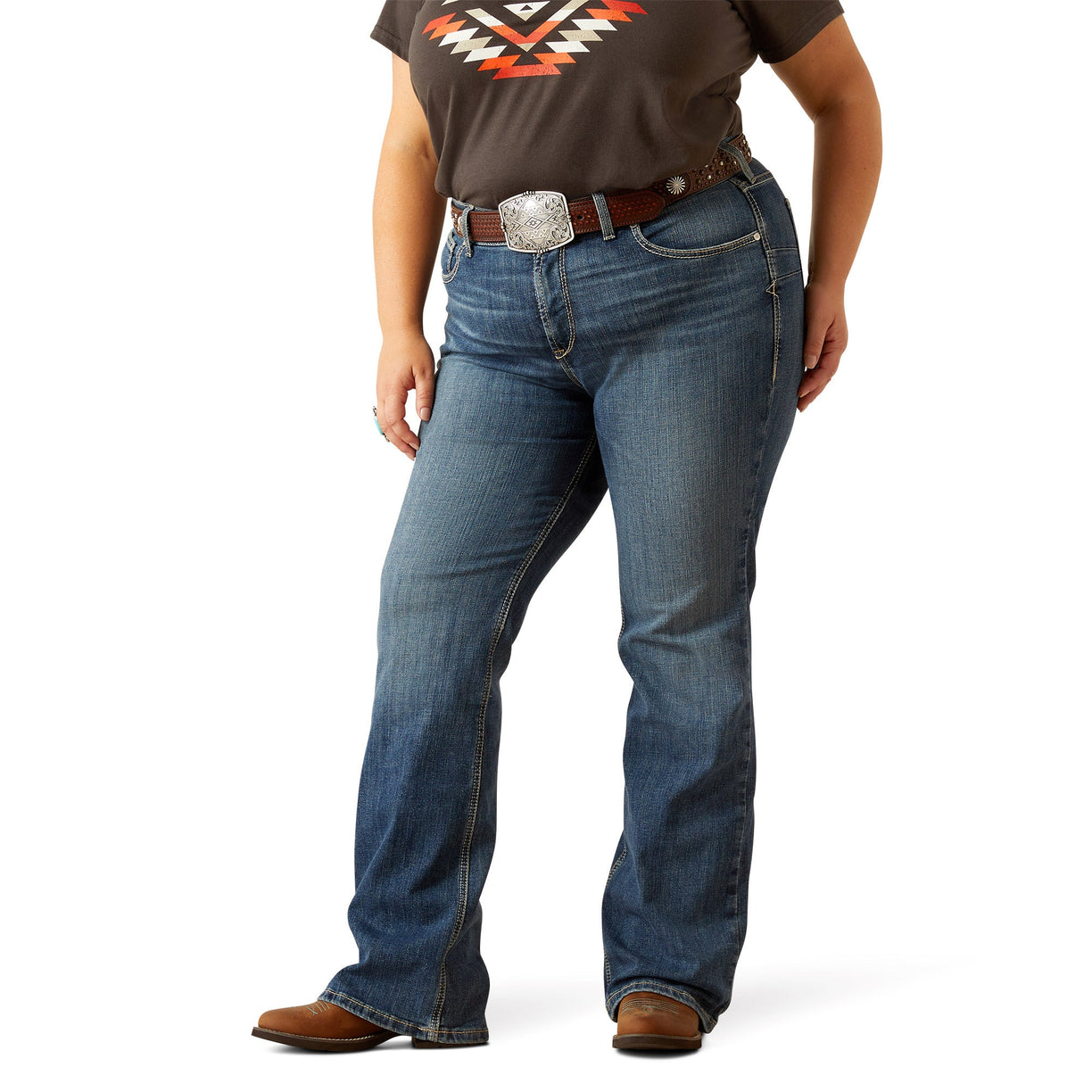 Ariat Women's Perfect Rise Byrdie Boot Cut Jeans in blue denim - Front