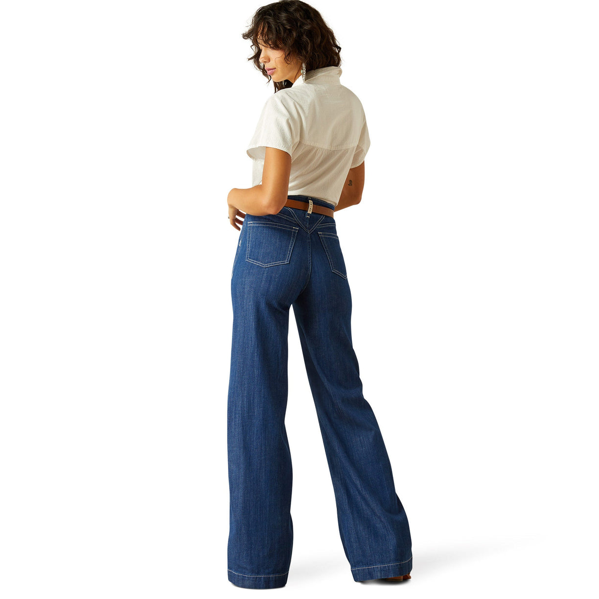 Ariat Women's Ultra High Rise Westie Yoke Wide Jeans in dark blue denim - Back