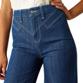Ariat Women's Ultra High Rise Westie Yoke Wide Jeans in dark blue denim - Detail
