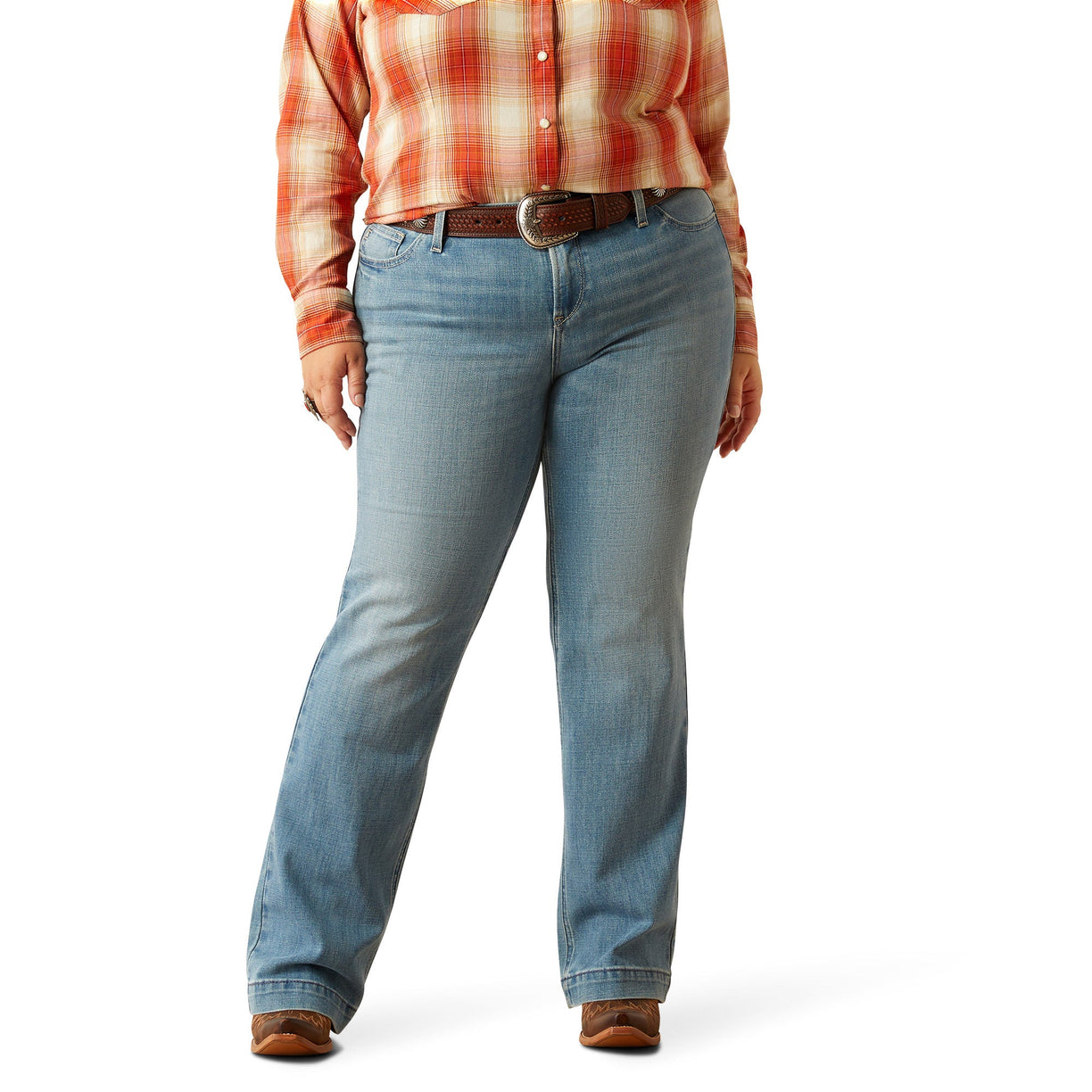Ariat Women's Mid Rise Zoe Trouser in blue denim - Front
