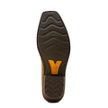 Brown shoe sole with a visible brand logo on a white background